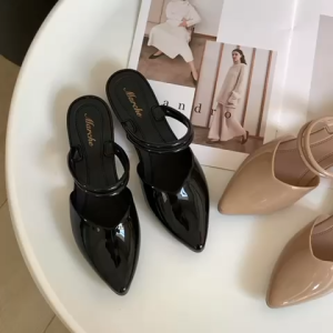 Mostwear Luxe Gloss Mules – Classy Pointed-Toe Jelly Rubber Material Sandals for Women
