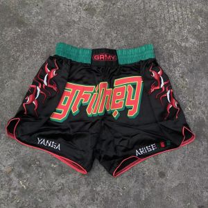 Neutral Style Fitness Shorts Elastic Waist Silk Material Hip Hop Trendy Thai Boxing Style Breathable Sportswear for Women