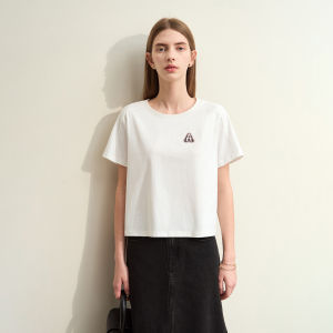 AMII | Casual All-match Round Collar Letter Printed Cotton Loose Short T-shirt