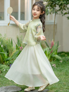 Girls Summer Cheongsam Tang Suit Set Chinese Style Princess Skirt Top Fairy Tale Large Childrens Clothing Traditional Hanfu