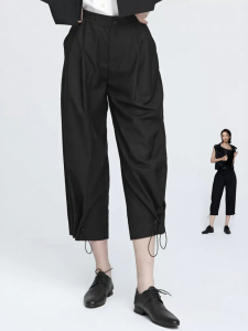 S·DEER | Quần Thể Thao Đen Co Dãn Patchwork Có Dây Rút