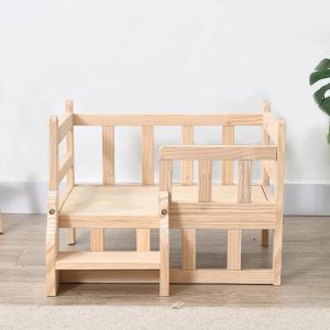 Solid Wood Cat Bed Double Layered Indoor Outdoors Four Seasons Available Enclosed Design for Kittens Sleeping And Resting