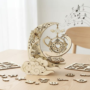 3D Wooden Puzzle Moon Star Model Music Box Building Kits Rotating Craft Decor Educational STEM Toy Gift for Adults Teens Kids