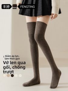 FENGTING | Thigh-High Woolen Socks for Women Autumn Winter Season Pressure Slimming Warm Anti-Slip