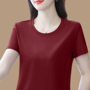 Middle-Aged and Elderly Womens Clothing Ladieswear Pure Cotton Short Sleeve T-Shirt 2024 Summer New Arrival Plus Size Loose Half Sleeve Womens Tops