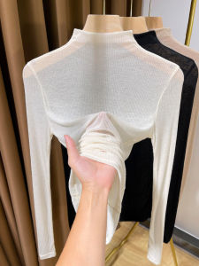 Ultra-Thin Half-High Collar Knitted Top Womens Spring Autumn Base Layer Shirt Stylish Long Sleeve Thin Fashionable Inner Wear