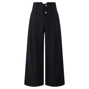 Double Layer Dual Button High Waist Concealing Hips Wide Leg Leisure Pants
