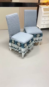 New*Dining Chair Cover Stretchable Seersucker Elastic Thick Chair Seat Cover with Skirt Seat Cushion