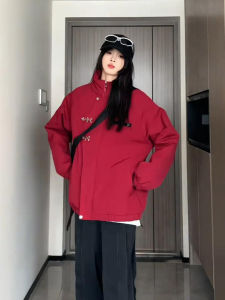 Red Thickened Stand Collar Jacket Cotton Workwear Mens Style Winter Coat American Baseball Suit New Chinese National Trend