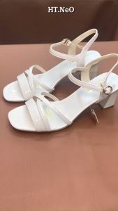 Giày Sandal Nữ HT.NEO Da Cao Cấp  Thiết Kế Quai Ngang Gót Trụ Cao 5cm Kiểu Dáng Sang Trọng  Lịch Sự SD-08