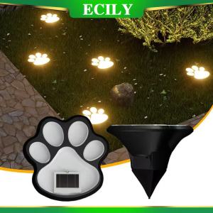 Ecily 4 cái ngoài trời Đèn LED năng lượng mặt trời không thấm nước Chó mèo động vật in hình móng ánh sáng đường dẫn đèn thảm cỏ cho sân vườn sân cỏ mùa hè trang trí cắm trại tại nhà