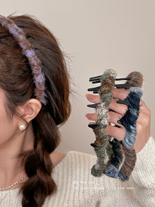 Colorful Knitted Hairband Womens Spring High Hairline Face Wash Hairpin Fluffy Knit Hair Accessory Wave Pattern Fashionable