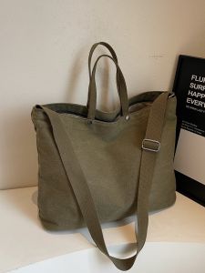 กระเป๋าถือผ้าลายย้อนยุคสไตล์อเมริกันสำหรับผู้หญิง กระเป๋าสะพายข้างผ้าใบความจุขนาดใหญ่ กระเป๋าสะพายข้างสำหรับนักศึกษา อุปกรณ์การศึกษา