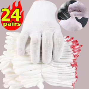 12/24 Pairs Multipurpose White Household High Stretch Gloves / Breathable Non-slip Hand Cover Cleaning Supplies for Gardening / Soft Breathable Work Protective Glove