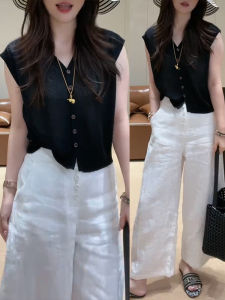 Shalldoer | Chic Korean Style Sleeveless Knitted Top And Casual Pants Two-Piece Set For Women In Summer Pure Color Anti-Aging Fashion