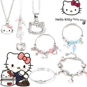 การ์ตูนอะนิเมะ Sanrio สร้อยข้อมือ Hello Kitty Kawaii โลหะจี้สร้อยข้อมือสําหรับสาวแฟนเพื่อนคู่ Charm เครื่องประดับ