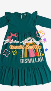 Pakaian Baju Muslim Anak Perempuan Cewek Gamis Ruffle Anak Usia 1-6 Tahun Bahan Katun Tosca Gelap