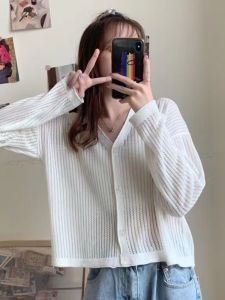Dệt Kim Cổ Chữ V Bảo Vệ Năng Lượng Mặt Trời Áo Khoác Cardigan Phần Mỏng Mở- Điều Hòa Không Khí Dài Tay Phía Trước Áo Len Mẫu Mới Xuân Hè