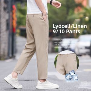 YASHENQISHI | Summer Thin Tencel-Linen Blend Men Trousers Nine-Tenths
