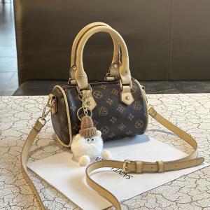 กระเป๋าถือทรงพิมพ์ลายหมอนย้อนยุคขนาดเล็กแบบสะพายข้างสไตล์วินเทจ กระเป๋าถือทรงบอสตันแบบซิปปิด ผ้าไนลอน