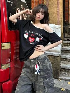 เสื้อยืดแขนสั้นหลวมสไตล์เกาหลีไซส์ใหญ่สำหรับผู้หญิงในช่วงฤดูร้อน ทรงหลวม ทรงเข้ารูป แขนสั้น ทรงเข้ารูป ทรงเข้ารูป