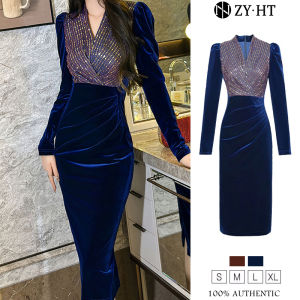 ZYHT EraVogue เดรสผู้หญิง เดรสฟิรินา สีแดง เดรสแขนเทียน เดรสคอวี