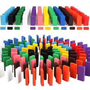 Wonderful Toys 120pcs Wooden Rainbow Color Domino Blocks Toy Colorful Dominoes Game Building Blocks Learning Educational Toys For Kids Family Game