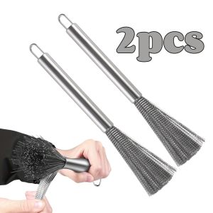 304 Stainless Steel Pot Brush Curved Head Anti Slip Grip Labor Saving Oil Free Cleaner Hangable Kitchen Sink Scrub Brush Tool