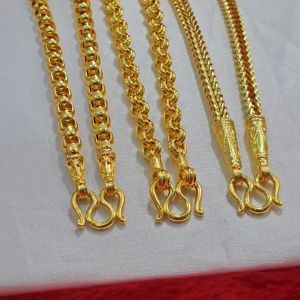 สร้อยคอทอง น้ำหนัก 5 บาท ความยาว 24 25 นิ้ว ลายผ่าหวายมน ห่วงคู่ สี่เสา รับประกัน 1 ปี แถมฟรี! ตะขอ ทองชุบ