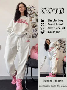 อเมริกัน ลำลอง ชุดกีฬา ผู้หญิง ฤดูใบไม้ร่วง ฤดูหนาว หลวม Lazy Fashion เสื้อสเว็ตเชิ้ต กางเกง ชุดสองชิ้นคอกลมแขนยาวสบาย