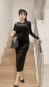 dress lebaran mewah elegan terbaru 2025 aesthetic wanita kekinian long dress one shoulder santai hitam panjang polos