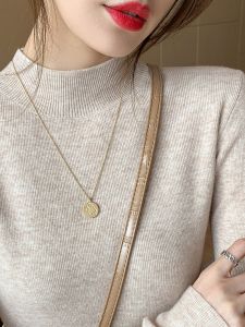 Stylish Knitted Sweater Womens Half High Collar Base Layer Autumn Winter Large Size Slimming New Style High-End Feeling Inner Wear Top