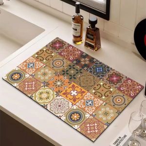 Kitchen Absorbent Mat Coffee Dish Drying Mat Antiskid Draining Drain Pad Bathroom Drain Pad Draining Absorbent Tableware Mat