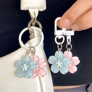 3Pcs Simulated Cherry Blossom Pendant Keychain Sweet Jelly Color Sakura Backpack Hanging Ornaments Creative Decoration Accessories Gift
