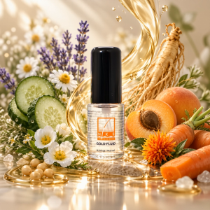 Gold Fluid | Facial Oil for Dry Sensitive & Mature Skin | Botanical Oils Extracts Meadlowfoam Lavender Soya Carrot Lavender Ginseng Vitamins A + E | 0.52 fl oz (14.8 ml)