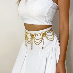 Tradisional Mewah Chain Waist Belts Belt Rantai Slim Gold Aksen Kupu-Kupu Ikat Pinggang Tari Belly