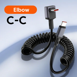 other | 100W Type C/USB 90 Degree Bend Spring Data Cable Dual Type-C Super Fast Retractable Short Charging Cord For iPhone 15-17 Samsung