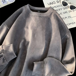 Hong Kong Style Trendy Sweatshirt Mens Spring and Autumn Fancy Loose Easiest for Match Suede Outwear Casual Pullover