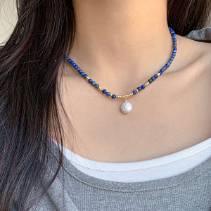 Natural Lapis Lazuli Baroque Pearl Necklace Womens Style 2025 New Luxury Minimalist Beaded Clavicle Chain Fashion Jewelry