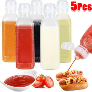 5pcs 300/500ml Kitchen Squeeze Seasoning Bottles / Clear Plastic Oil Bottles with Flip Top Cap / Multifunction Leak-Proof Sauce Containers for Salad BBQ Tomato Sauce