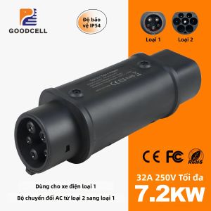 Bộ Sạc Di Động Goodcell Cho Xe Điện Chuyển Đổi Từ Type 2 IEC 62169 Sang Type 1 SAE J1772 Dành Cho Xe Điện Và Xe Hybrid Tại Mỹ