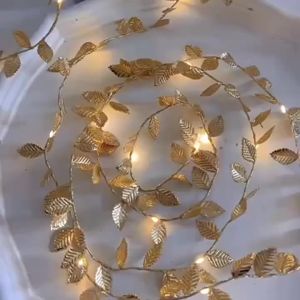 2M 20LED Artificial Golden Leaves Fairy Light Battery Powerd Led Copper Wire String Lights for Wedding Home Party DIY Xmas Decor