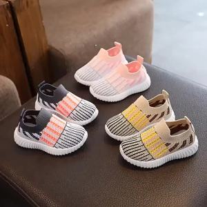 New Spring Autumn Boys Girls Color-block Knit Sneakers Children Breathable Mesh Kids Shoes with Soft Soles Casual Student Shoes