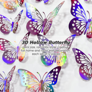 BIBLIO 12 Pcs/Set Creative Hollow Butterfly DIY Art Home Wall Decor Wedding Birthday Decoration