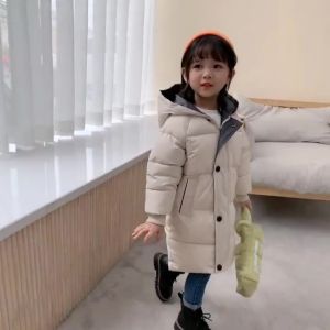 2 3 4 5 6 8 10 Years Girls Jacket Winter Long Style Solid Color Thick Keep Warm Hooded Outerwear For Boys Down Cotton Snowsuit