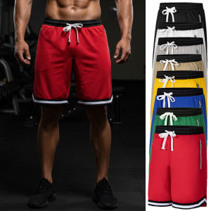 Mens Striped Sporty Shorts with Zipper Pockets Summer Quick-Dry Breathable Shorts for Gym Workout Running Basketball Training