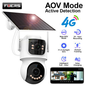 FUERS 4G WIFI AOV Dual Lens 4MP Solar Camera Dual Screen Outdoor WiFi ICSee Security IP Camera Video Recording Auto Tracking