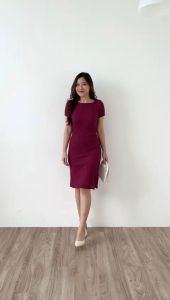 BestStore - Dress Midi Short Sleeve - Dress Midi Lengan Pendek - Dress Formal Belah Samping