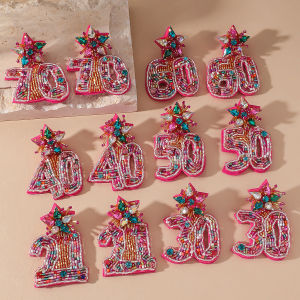 Luxury Number 22 30 40 50 60 70 Drop Earrings for Women Ladies Boho Style Figure Seed Beaded Earrings Big Statement Jewelry Gift