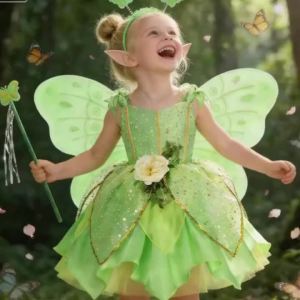Summer Girls Tinkerbell Fairy Dresses Up for Girls Costume Kids Cosplay Flower Fairy Princess Clothes Christmas Party Outfit